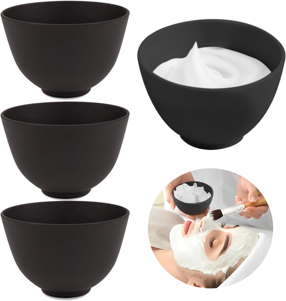 4 Inch Diy Silicone Facial Mask Mixing Bowl, 4 PCS Home Use Microwavable Silicone Facial Mud Bowl for Facial Mask, Mud Mask and Other Skincare Products, Cosmetic Beauty Tool for Home Salon(BLACK)