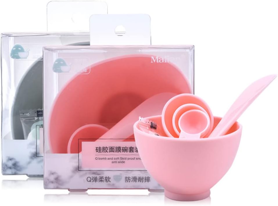 1 Set Facial Masks Mixing Bowl Set DIY Silicone Facial Masks Mixing Tool Kits with Compresses Facial Masks Bowl Brushes Spatula Spoon for Skincare Products Random Color