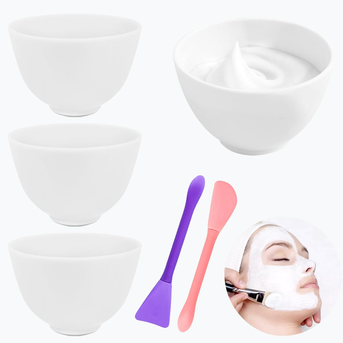 4 Pcs Diy Silicone Facial Mask Mixing Bowl, 3.93 Inch Microwavable Home Use Facial Bowl with Double-ended Stirring Bar, Facial Mud Bowl for Facial Mask, Mud Mask and Other Skincare Products
