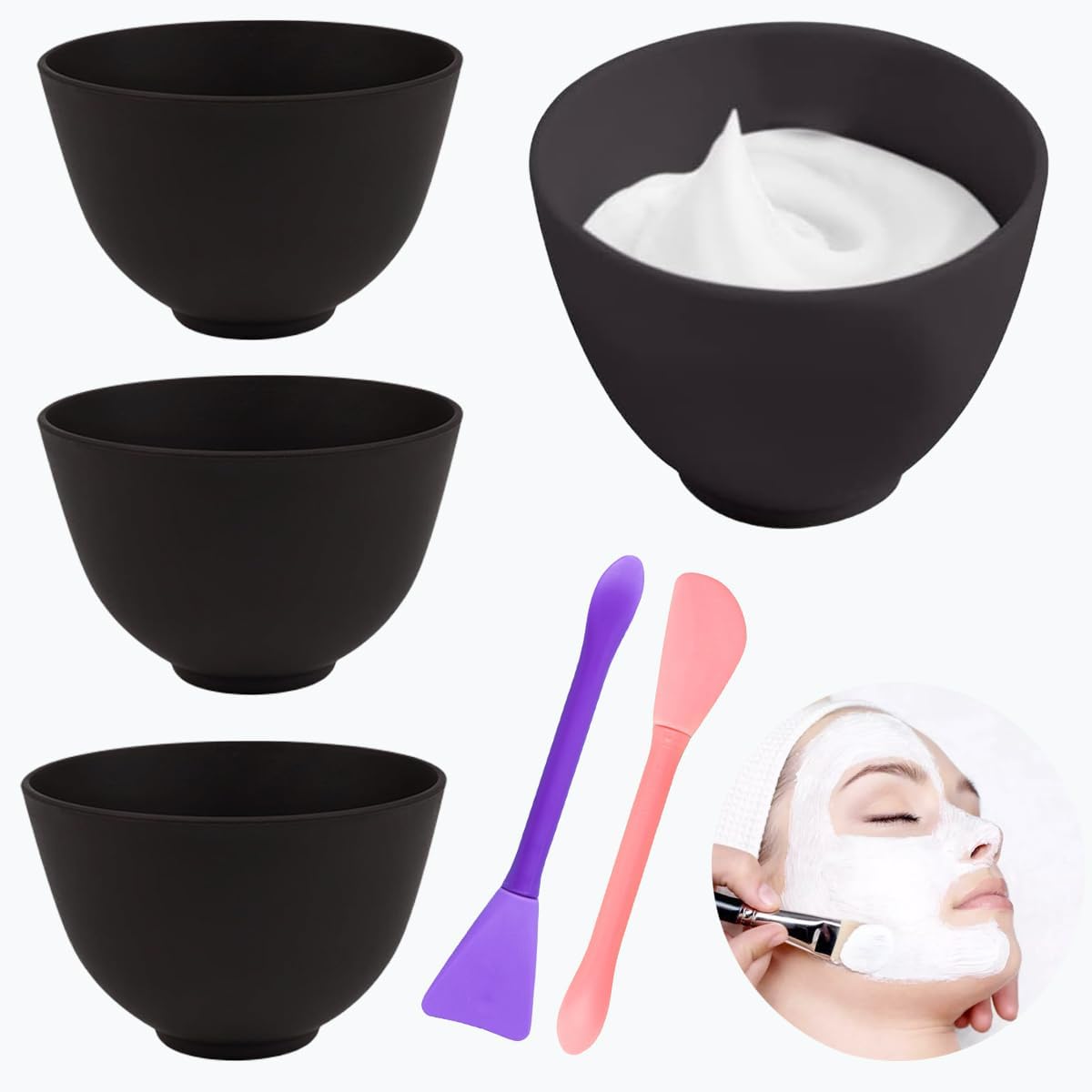 4 Pcs Diy Silicone Facial Mask Mixing Bowl, 3.93 Inch Microwavable Home Use Facial Bowl with Double-ended Stirring Bar, Facial Mud Bowl for Facial Mask, Mud Mask and Other Skincare Products