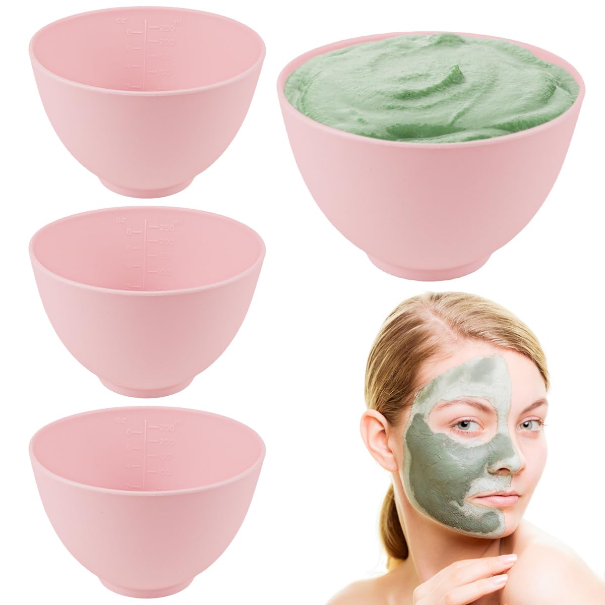 4 Inch Diy Silicone Facial Mask Mixing Bowl with Scale, 4 PCS Home Use Microwavable Silicone Facial Mud Bowl for Facial Mask, Mud Mask and Other Skincare Products, Cosmetic Beauty Tool for Home Salon