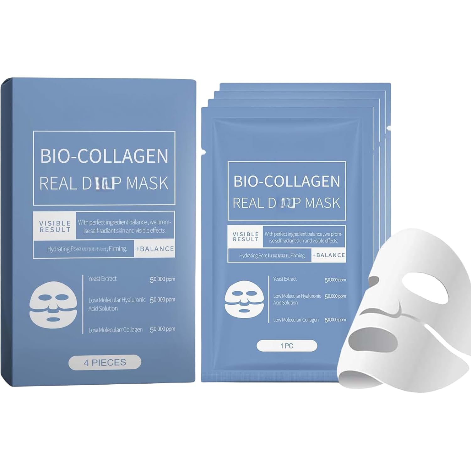 4Pcs Bio Collagen Face Mask Set, Collagen Anti Wrinkle Lifting Mask, Hydrating Moisturizing Facial Masks Overnight, Korean Skin Care Mask for Face, Smooth Firm Skin for Women