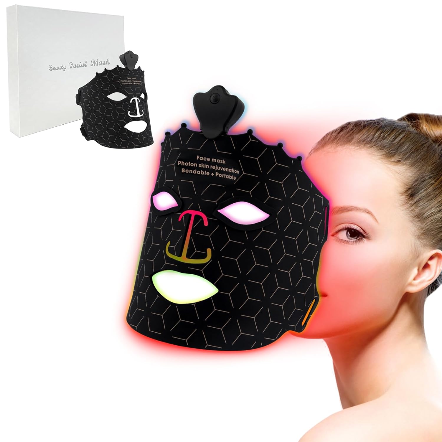 7 Color Red Light Therapy Mask, Wireless LED Face Mask Light Therapy with Eye Protection Cushion, Lightweight Soft Silicone Red Light Therapy for Face for Wrinkle Reduction Anti Aging