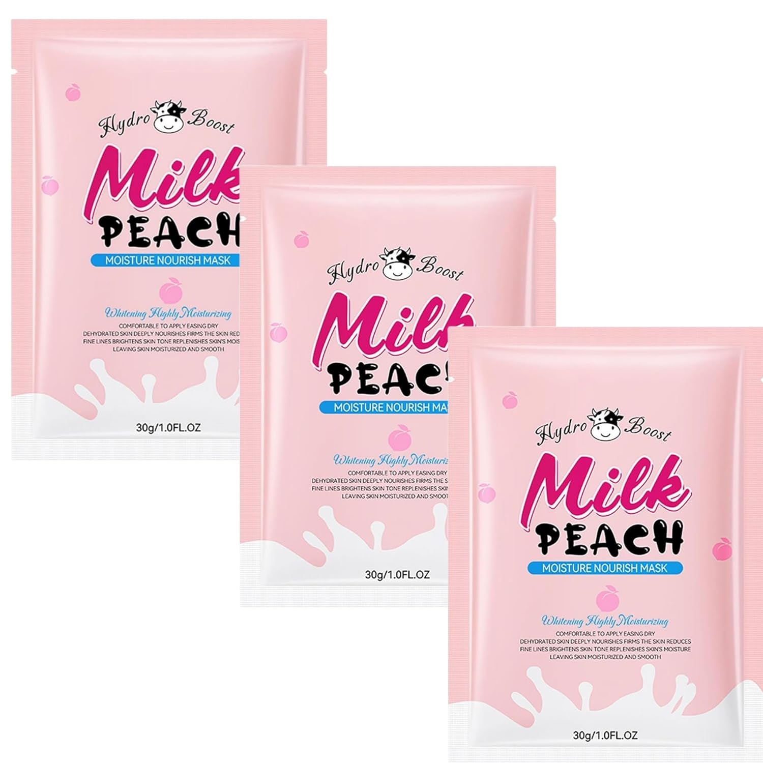 3PCS Milk Fruit Essences Sheet Masks Moisturizing Skin Care Products, Effective Care for All Skin Types, Moisturizing and Hydrating,Natural Skin Care Mask for Face 30g (Peach)