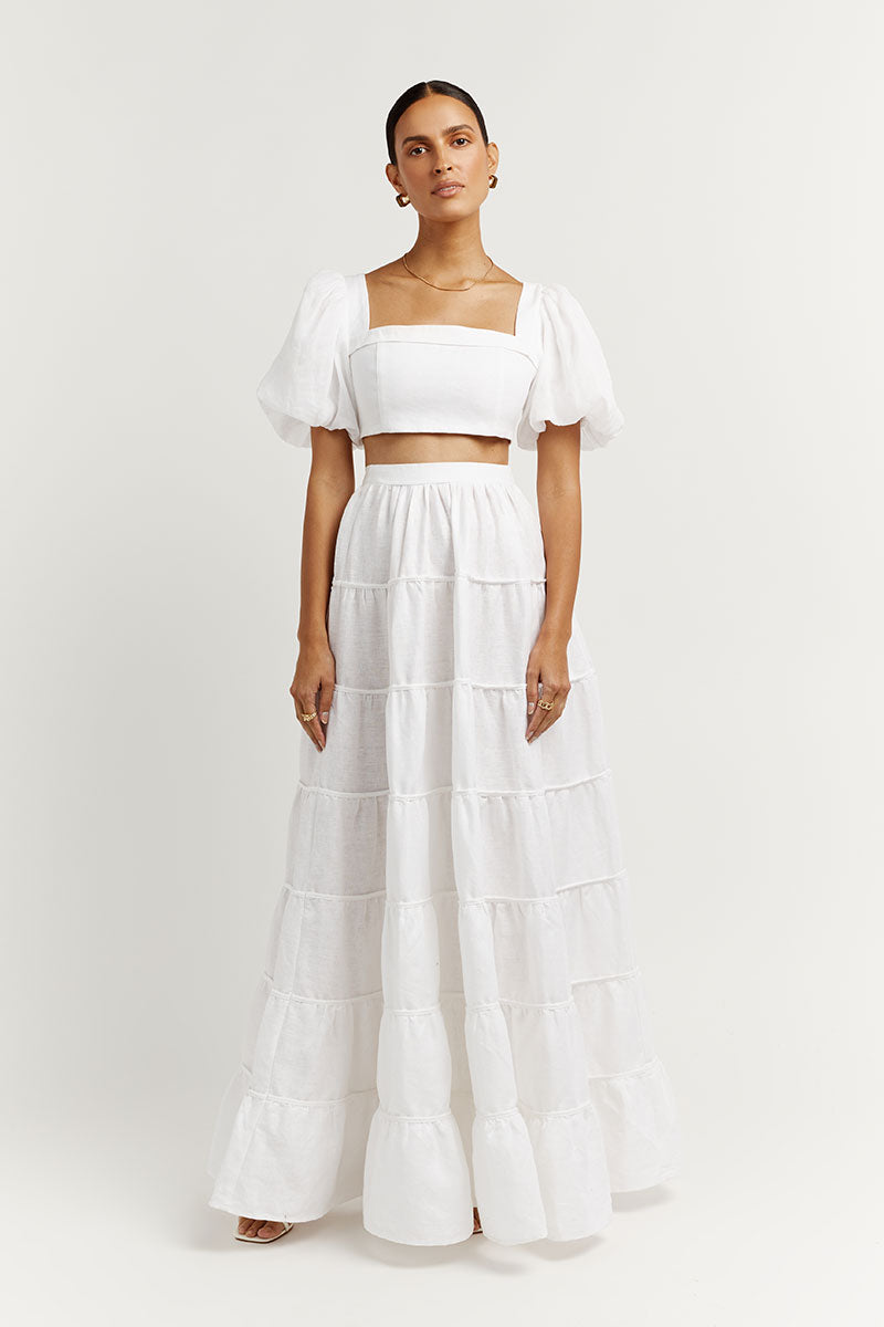 AISLE WHITE LINEN SLEEVED TOP Clothing DISSH Boutiques 8 WHITE