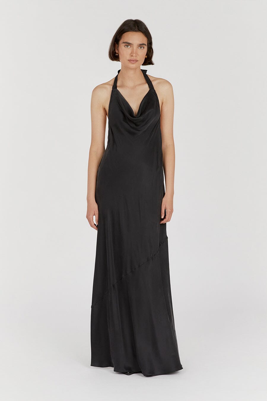 AIMEE BLACK SILK COWL NECK DRESS