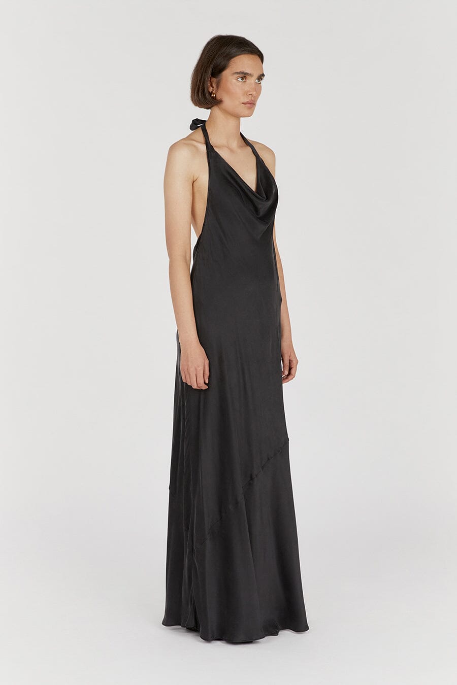 AIMEE BLACK SILK COWL NECK DRESS