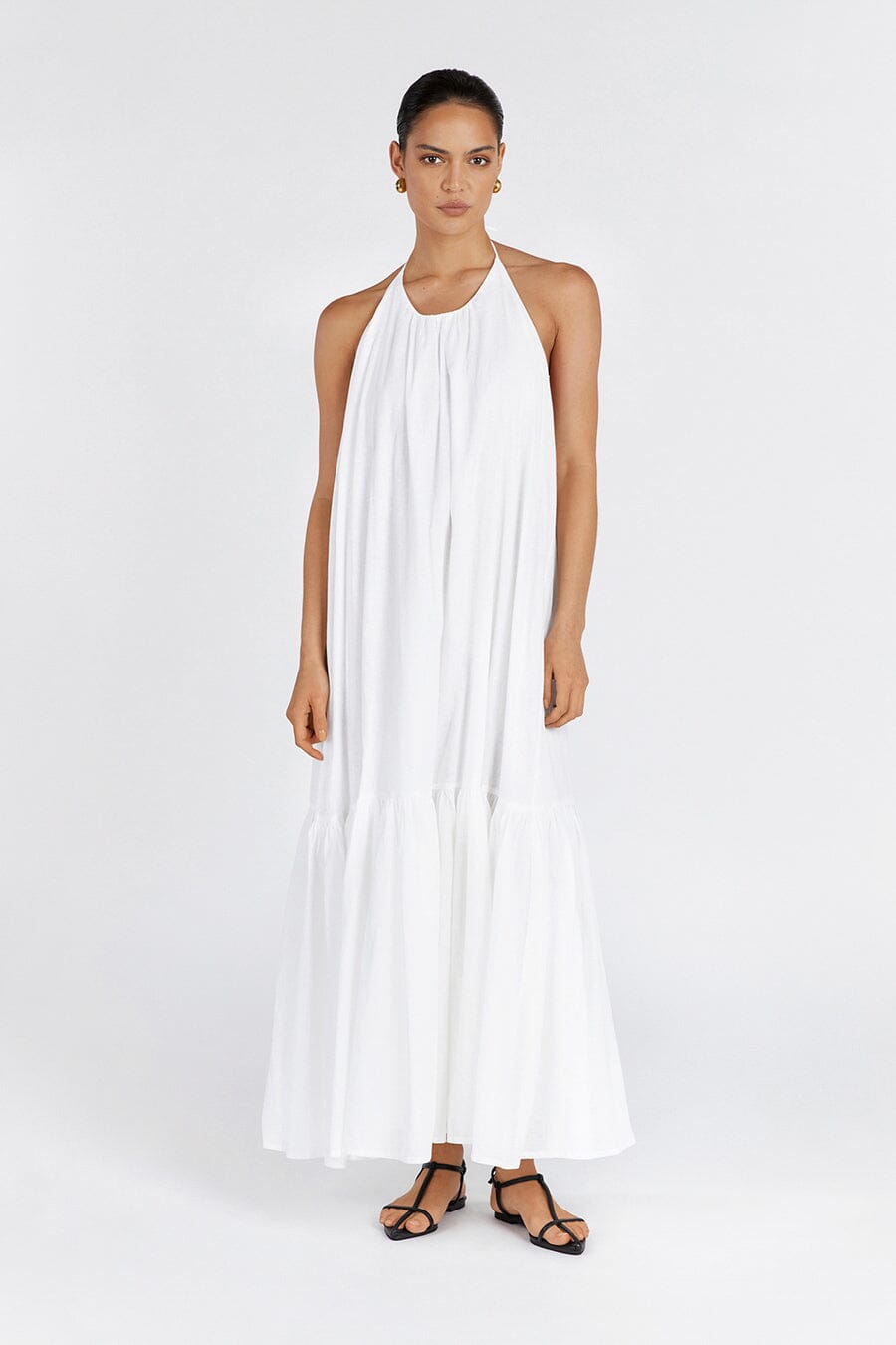 ARI WHITE LINEN HALTER MAXI DRESS Clothing DISSH Boutiques 12 WHITE