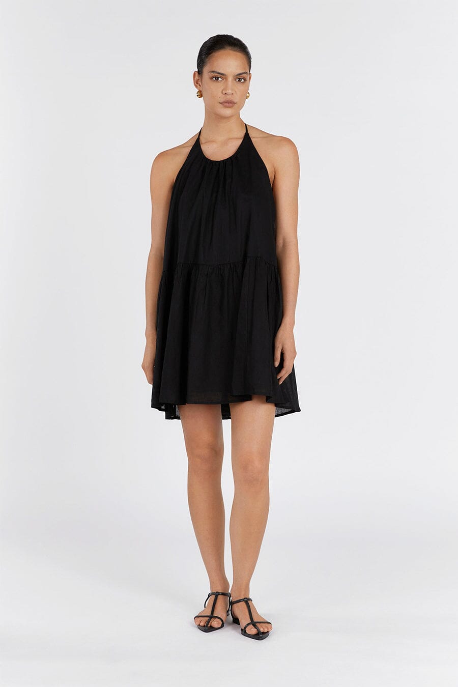 ARI BLACK LINEN HALTER MINI DRESS Clothing DISSH Boutiques 12 BLACK