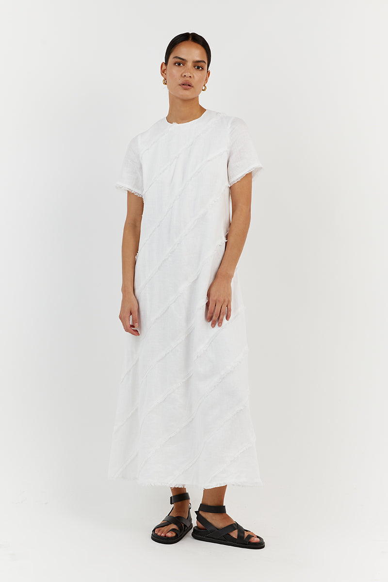 ALEXA WHITE LINEN SLEEVED DRESS Clothing DISSH Boutiques 6 WHITE