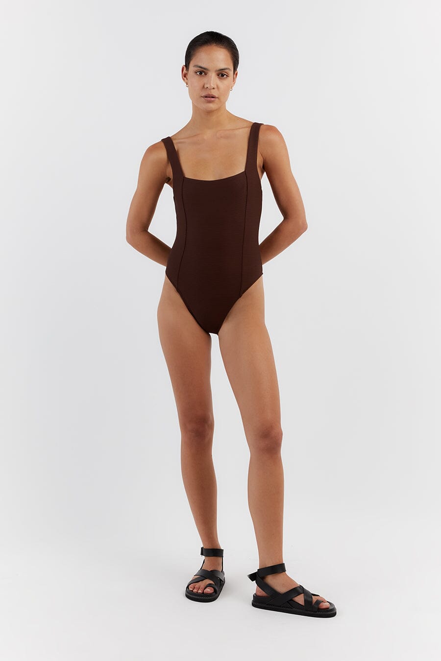 AMAYA CHOC SQUARE NECK ONE PIECE Clothing DISSH Boutiques L CHOCOLATE