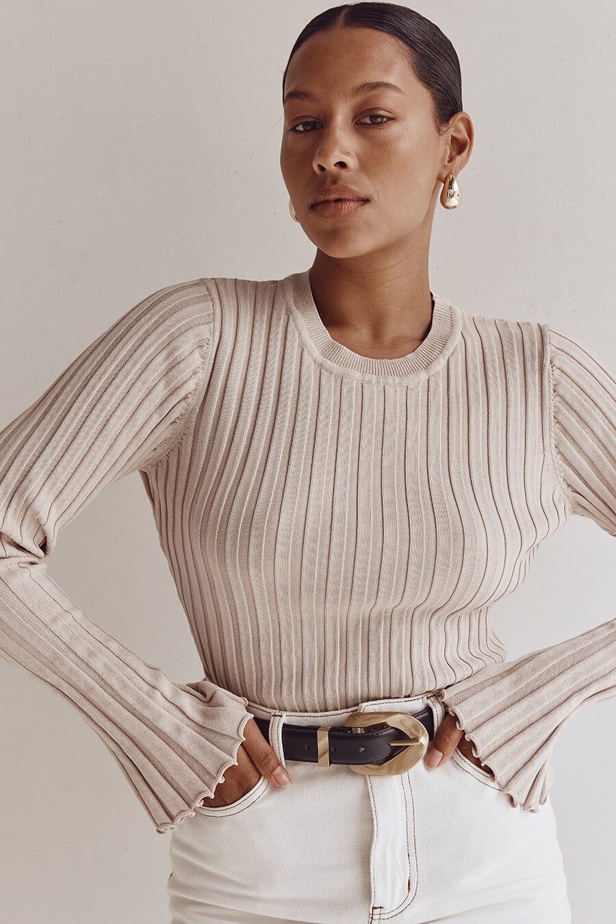 ADA STONE LONG SLEEVE KNIT TOP Clothing DISSH Boutiques L STONE